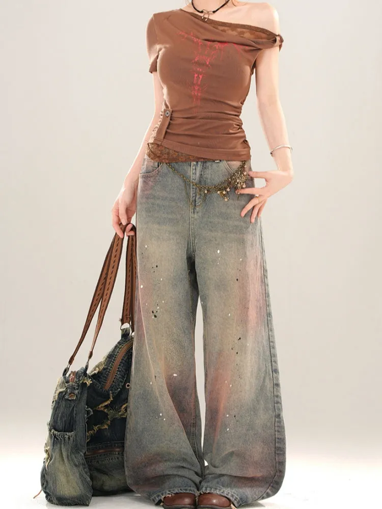 Juwas American-Style Gradient Spring Jeans laid flat to show fading detail.