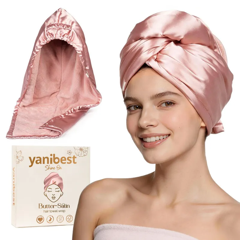 Yanibest Microfiber Hair Towel in pink, dual-sided towel displayed flat