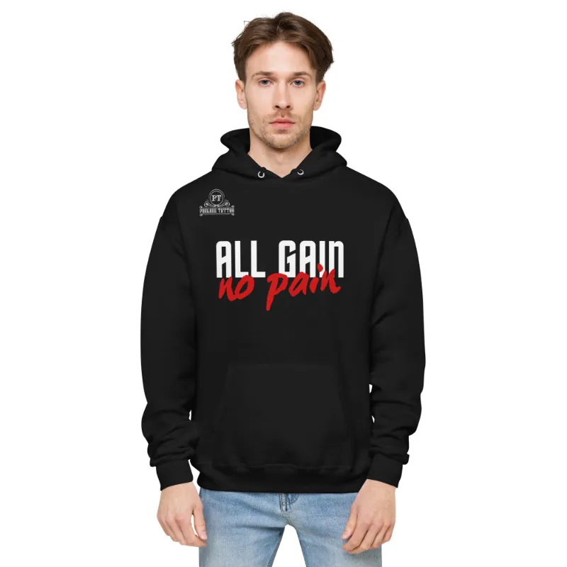 Painless Tattoo All Gain Hoodie in fleece with front pouch pocket and drawcords