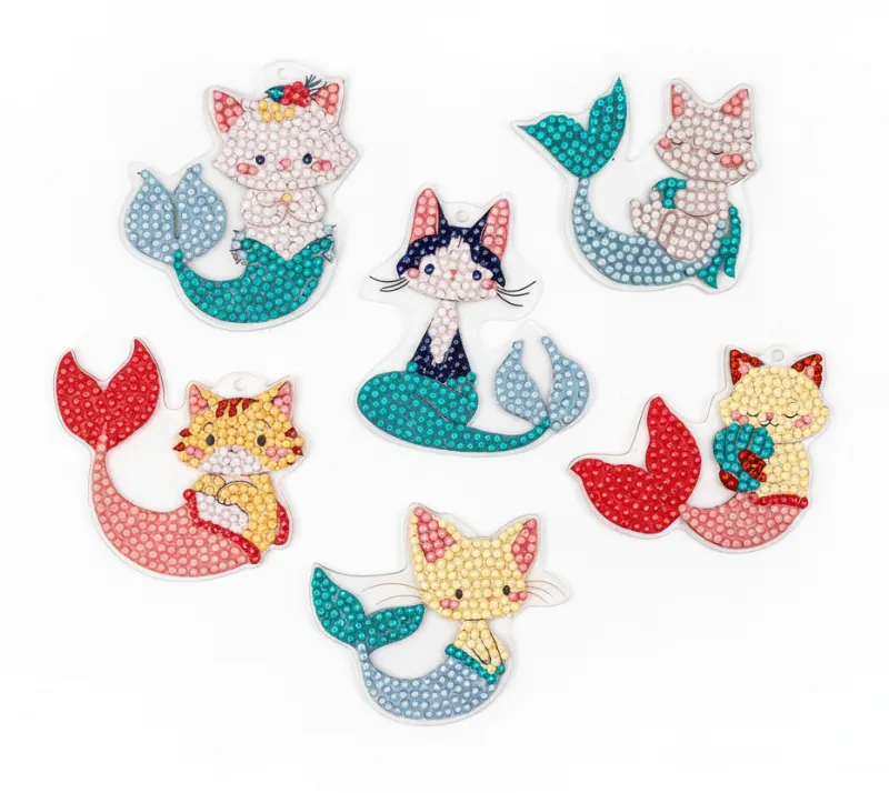 LETISTITCH 481-494 Mermaid Cats DIY acrylic charm chains kit with six mermaid cat designs