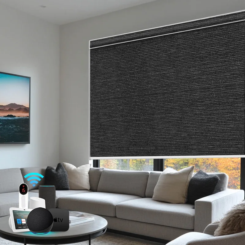 Bringnox Motorized Roller Shades 100% Blackout Baltimore installed on a window frame