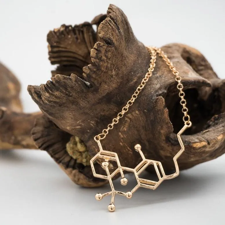 Society's Plant Gold Bling THC Molecule Necklace showing chemical structure pendant
