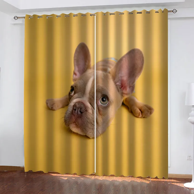 EBuycos Animal Dog Curtains showing two blackout panels with dog design, grommet top