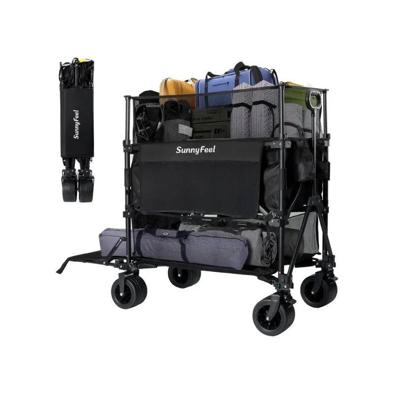 SunnyFeel Outdoor Height-Adjustable Expandable Wagon Cart with double-decker storage, collapsible outdoor utility cart