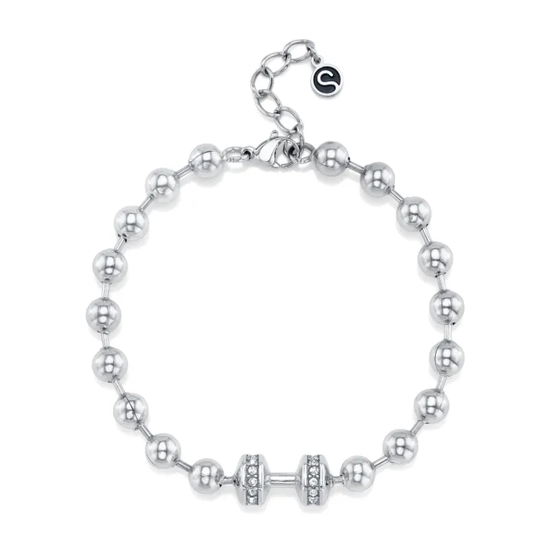 Sleek Fit Jewelry ATLAS BRACELET - SILVER shown as a silver ball link bracelet with crystal accents