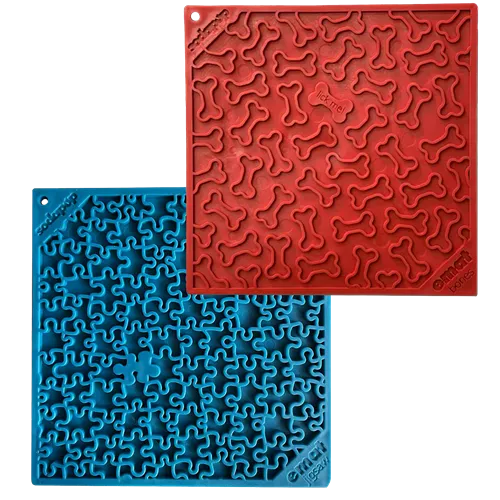 Soda Pup Blue Jigsaw and Red Bones Dog Lick Mat Bundle 2-pack large variety eMat