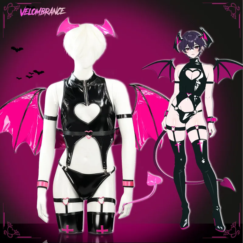 Velombrance Cosplay Devil Bodysuit 7-piece devil costume with wings and tail photo