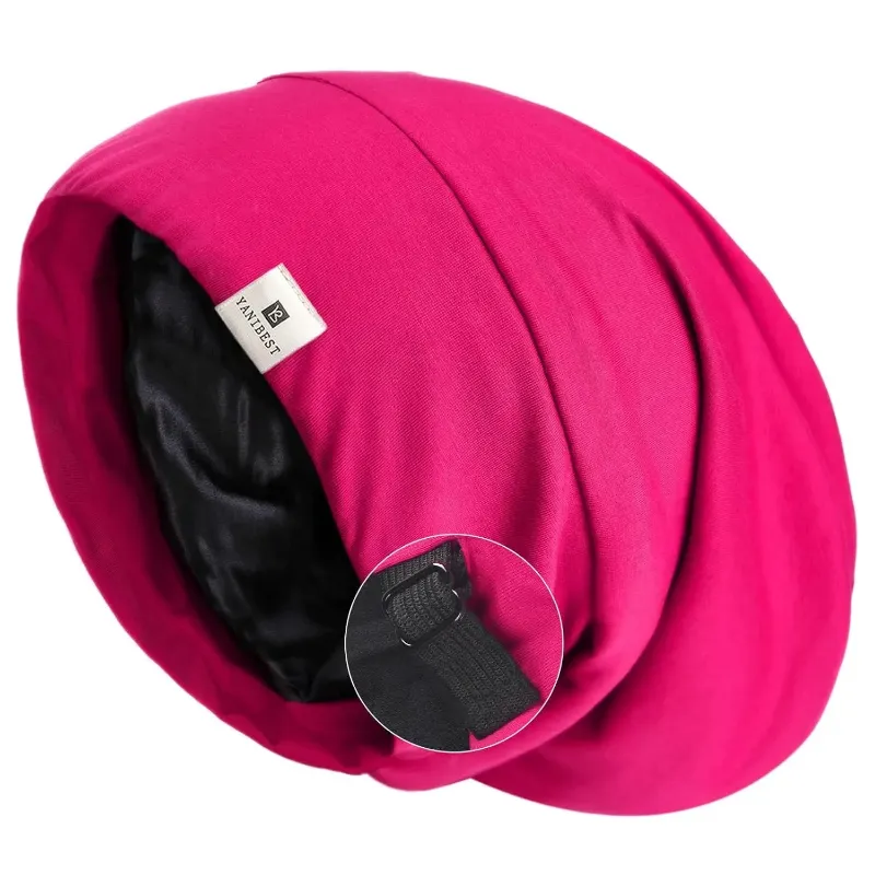 Yanibest Butter Satin Lined Slouchy Cap in rose ruby, satin interior visible