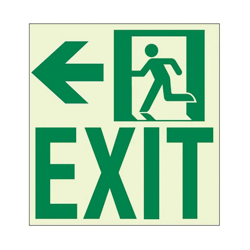 ComposiGrip Ecoglo wall-mounted photoluminescent exit sign with running man and left arrow for emergency egress
