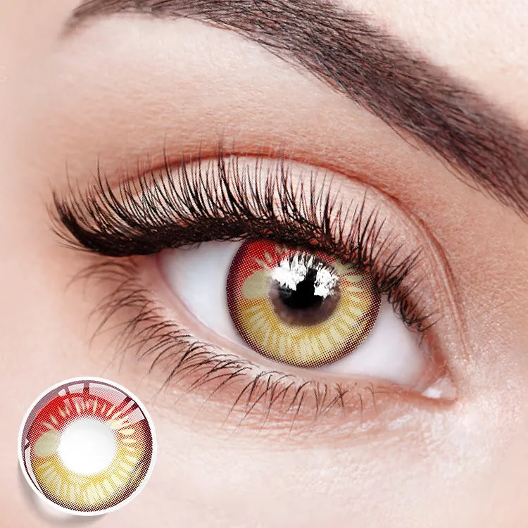 EYESFAV Crimson Red Emotions 1 year colored contact lenses showing the red and brown doughnut ring design