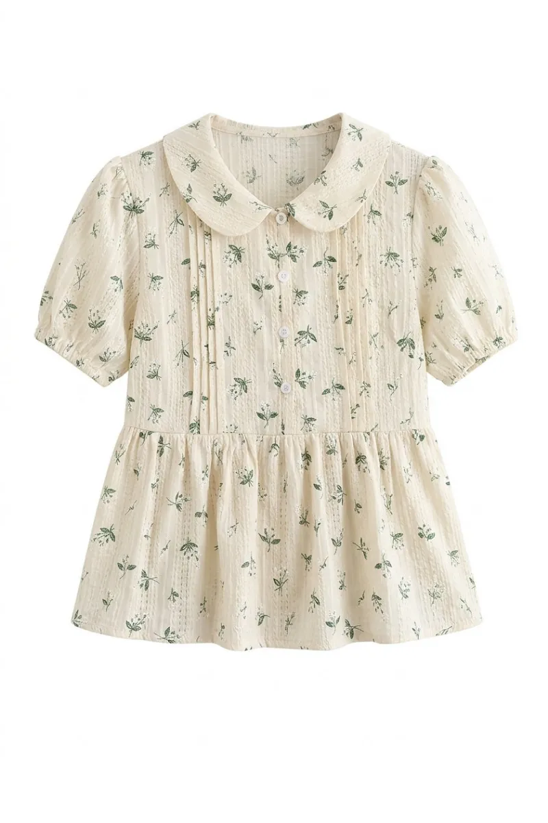Cottagecore Clothes Cottagecore Botanical Sprig Peplum Top with sage green print