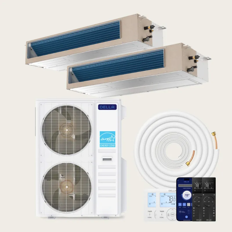 Della Home 48000 BTU dual zone concealed ducted mini split heat pump system