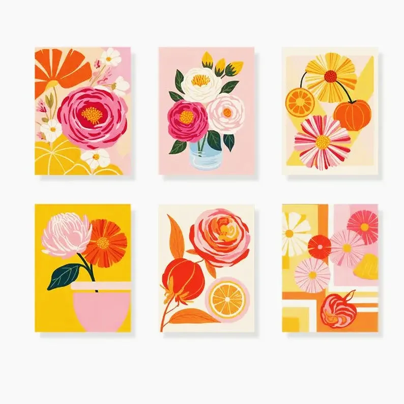 Maikoo Art 6 Mini PBN Yellow Roses Framed paint by numbers kit with six small rose-themed canvases