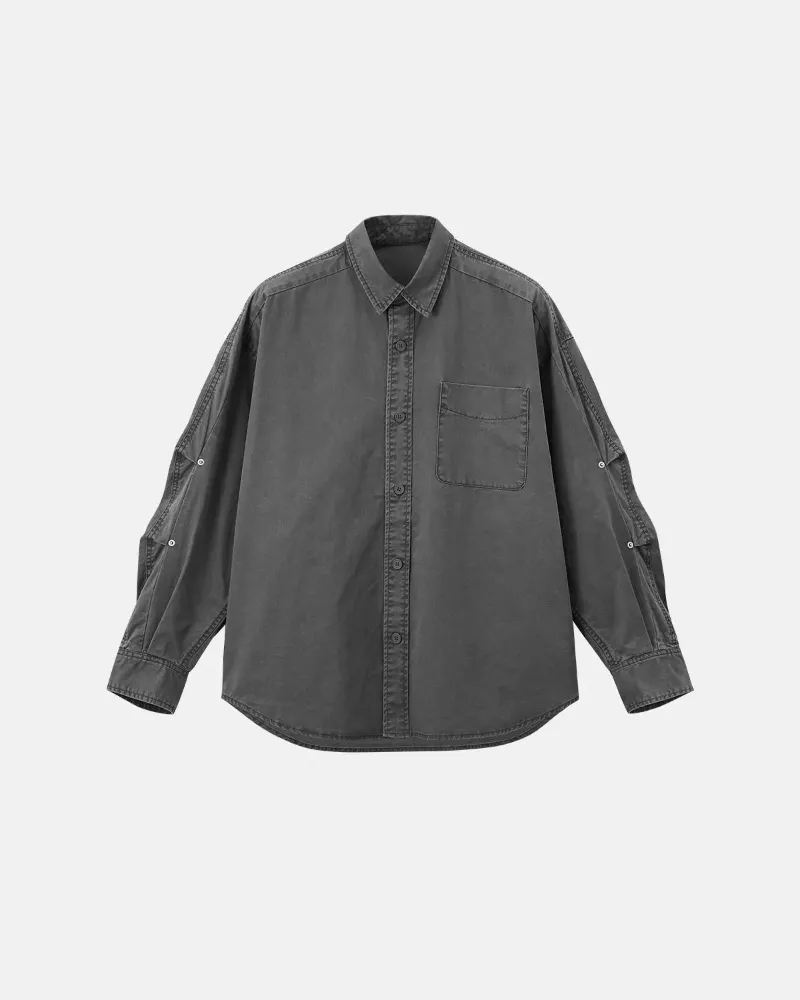 INFLATION Acid Wash Cargo Shirt Jacket in cotton with button details and cargo pockets