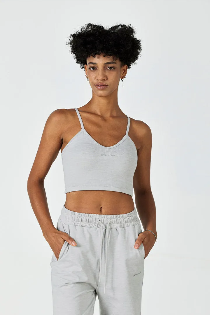 SALTUM Adjustable Cropped Cami Tank in brushed fleece fabric with V-neckline