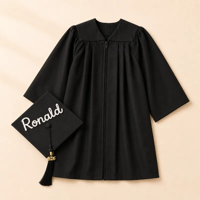 MamaRaya Personalized Kindergarten Grad Set showing graduation gown and cap with custom name