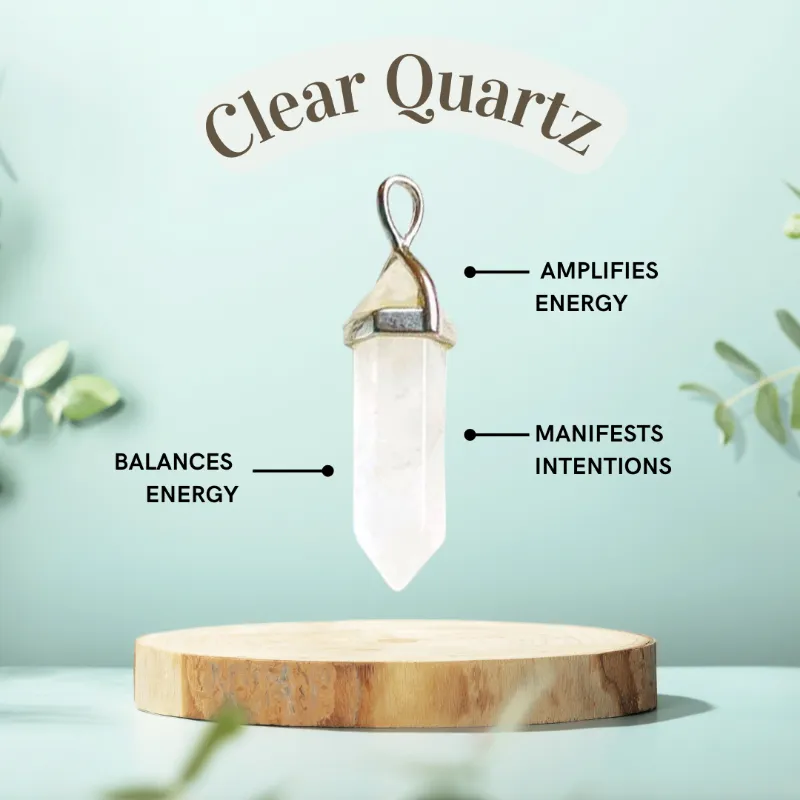 Turix Clear Quartz Crystal Point Necklace with natural crystal point pendant on chain