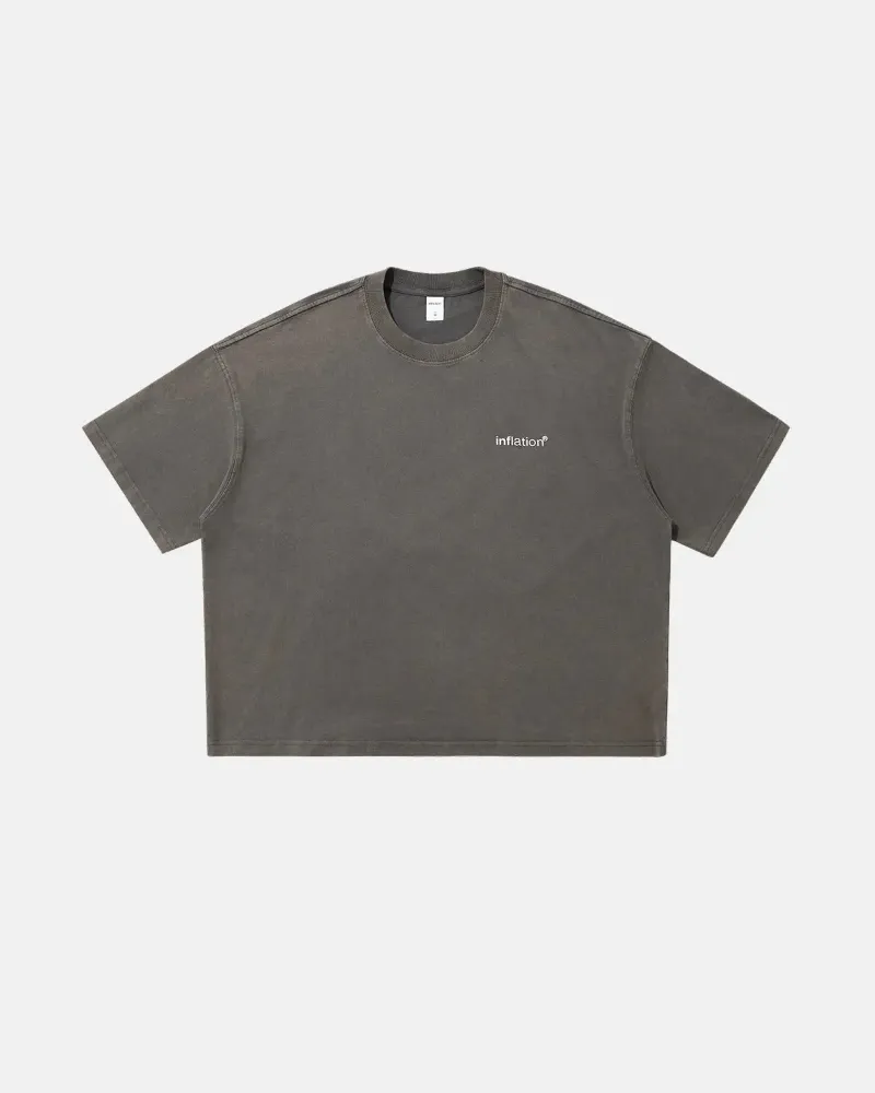 INFLATION Brand Distressed Washed Tee in oversized boxy cut with eco-friendly wash treatment