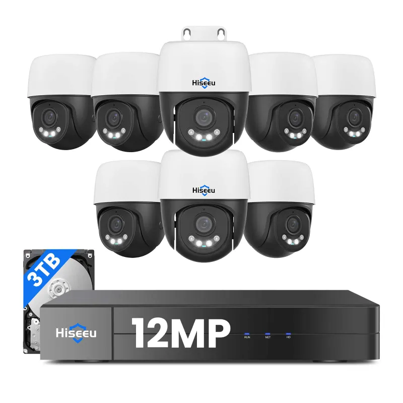 Hiseeu 12MP 4K PTZ wired security camera system with NVR