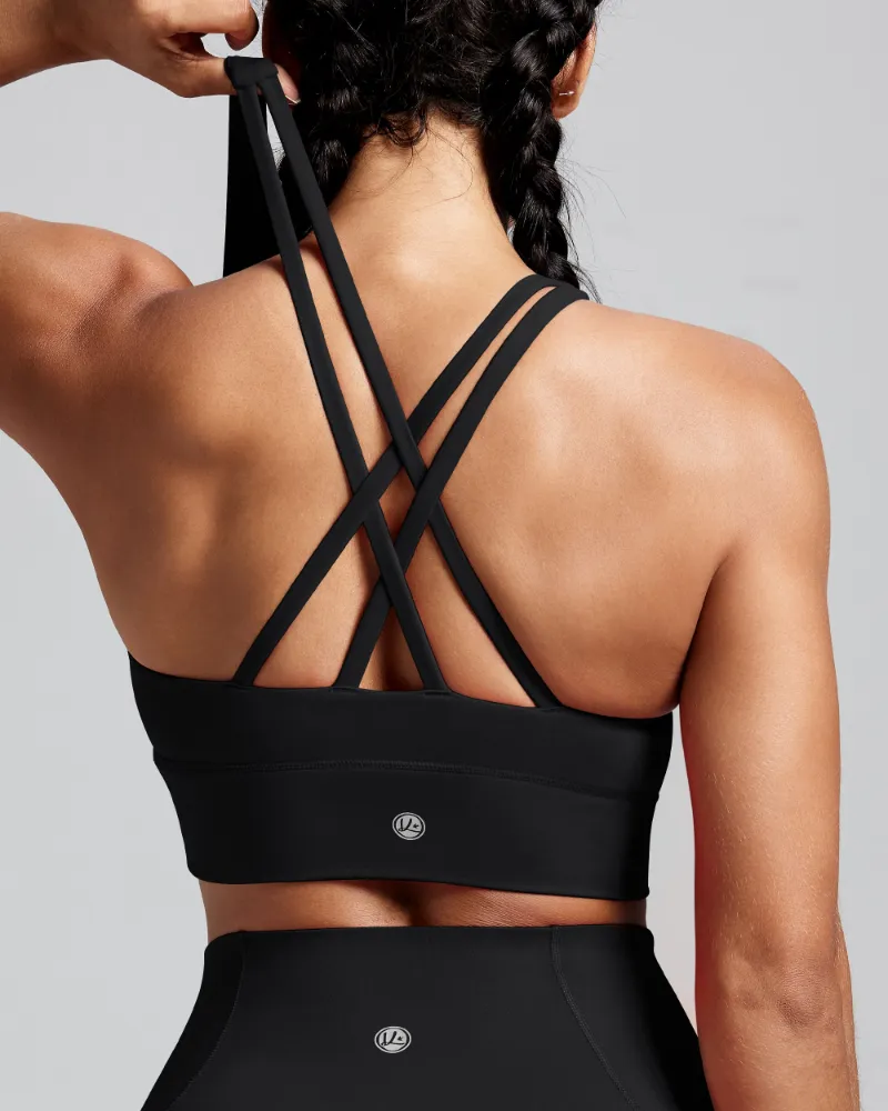 QUEENIEKE BareLuxe Criss Cross Back Bra, front view with criss cross straps