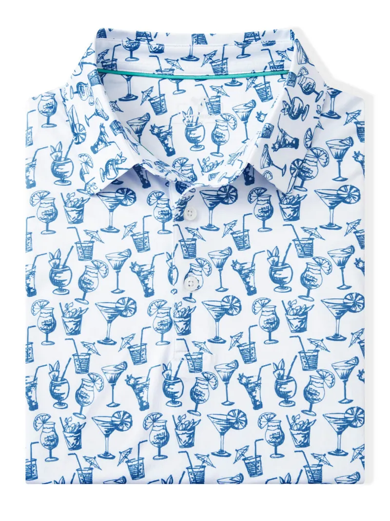 DTWOOO Men's Print Performance Polo in Summer Drink print with four-way stretch fabric