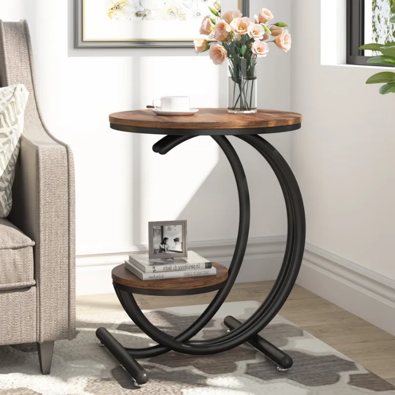 Tribesigns 2-Tier End Table with white faux marble top and gold C-frame