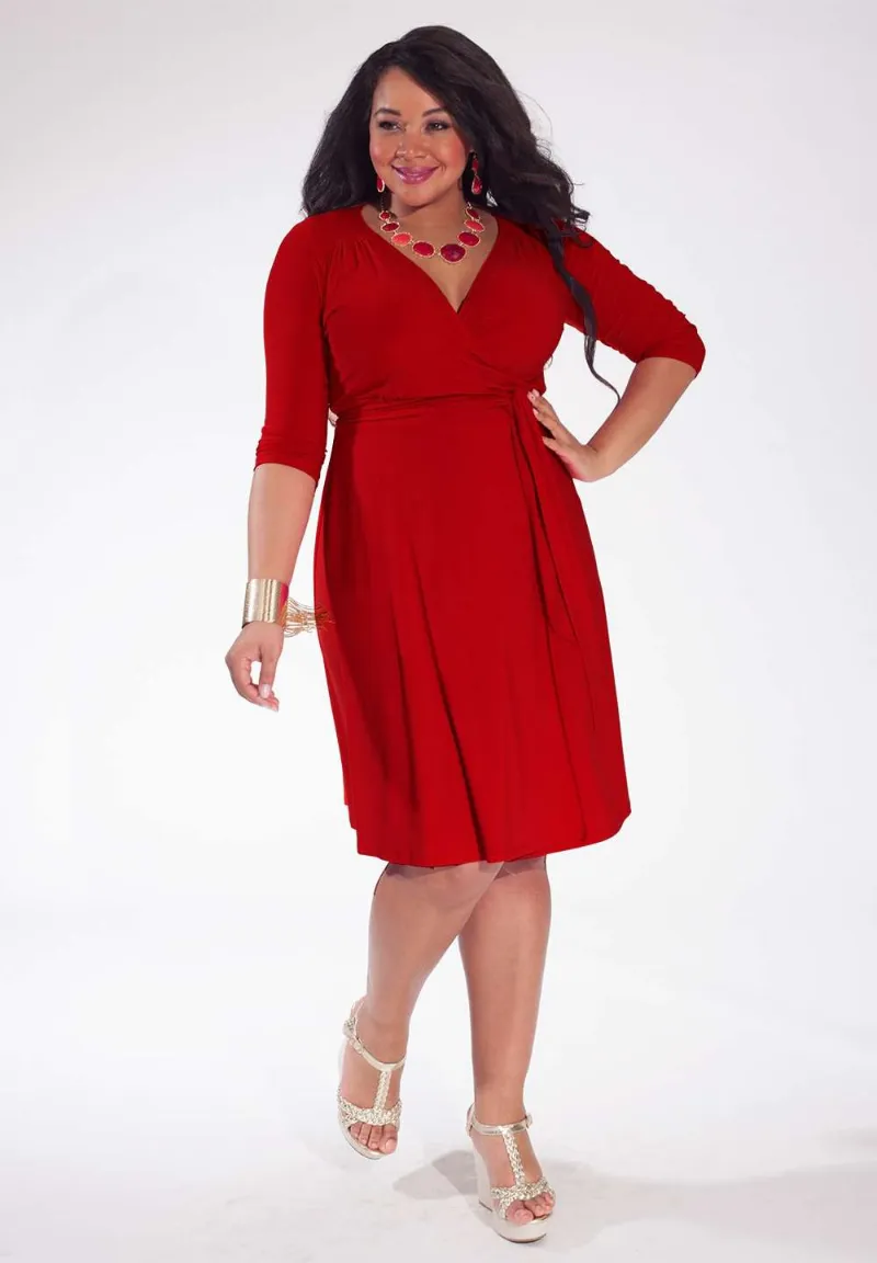 IGIGI Dominique Dress in Scarlet (Made To Order) - a plus size true-wrap viscose jersey dress