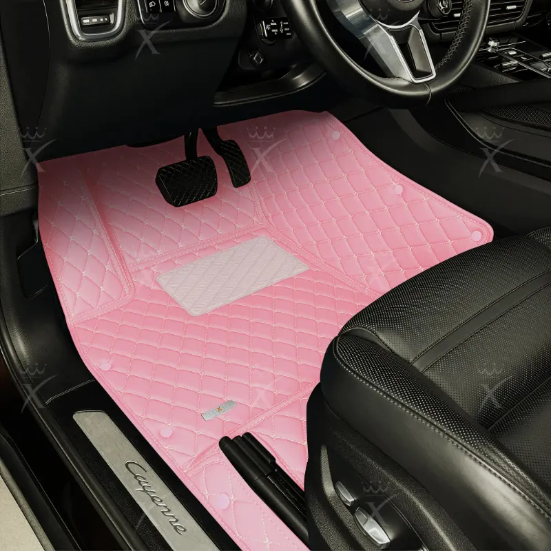 Luxus Car Mats Diamond Series floor mats in Flamingo Pink shown fitted inside a vehicle