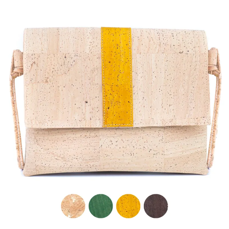 Corkadia Cork Crossbody Bag with Color Stripe showing minimalist vegan shoulder bag with vertical accent stripe
