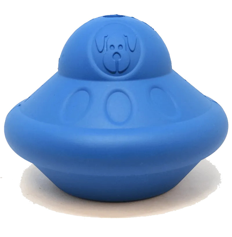Soda Pup Flying Saucer Dog Toy - Durable UFO Chew Toy and Treat Dispenser in grey rubber