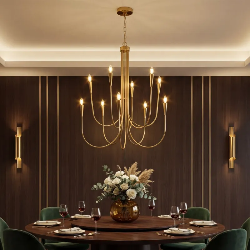 Tribesigns 10-Light Modern Chandelier with U-shaped arms and brushed gold finish