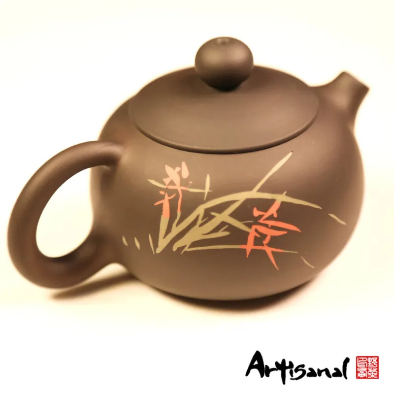 Wild Tea Qi Bluegrass Jian Shui Pottery Teapot with purple clay and decorative design