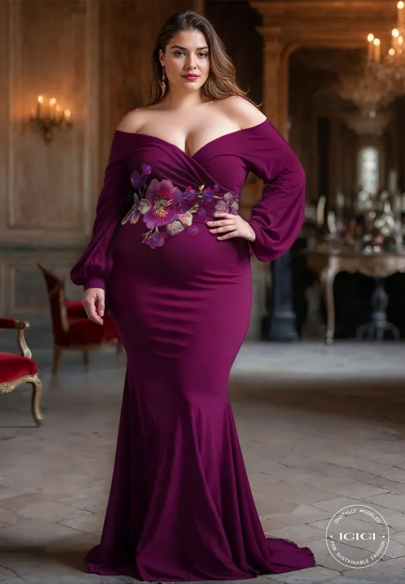 IGIGI Antoinette Plus Size Gown In Orchid - evening gown with off-shoulder neckline and floor-length skirt