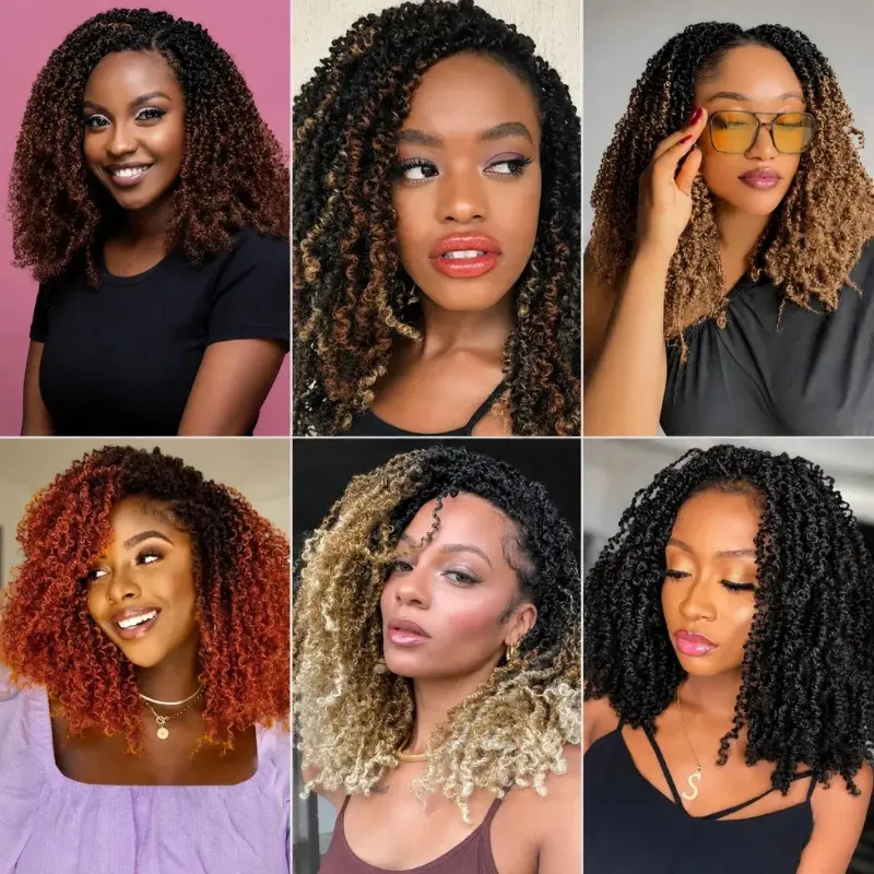 Hairsofly Shop (Vander Built) Passion Twist Crochet Hair, Ombre Synthetic Pre-Looped, Pre-Twisted Hair Extensions 8-14 inches shown in ombre