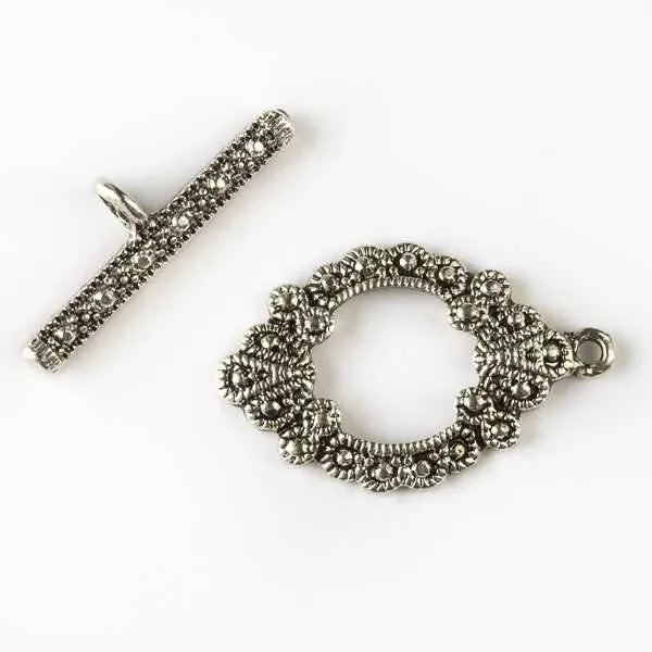 Cherry Tree Beads silver pewter vintage style marquise toggles, bag of four