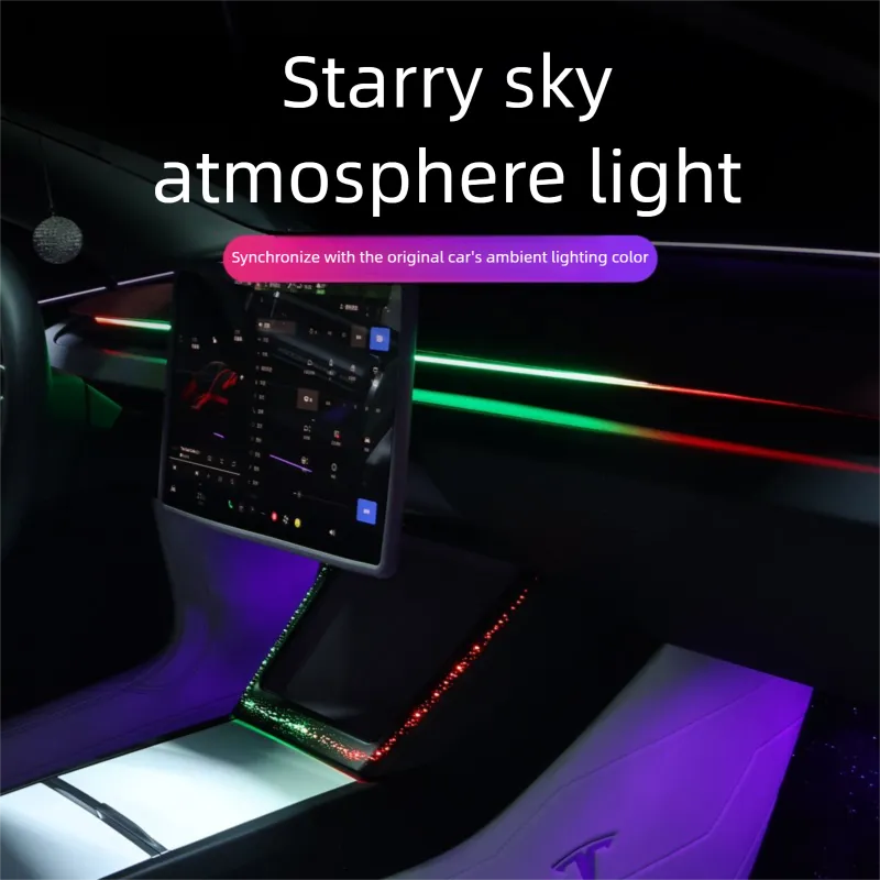 Tesstudio Ambient Galaxy Panel Wireless Charging Deck with starry LED glow for Model 3 Highland and Model Y Juniper