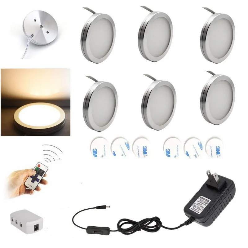 AIBOO LED Under Cabinet Lighting 6PCS Puck Lights with Remote
