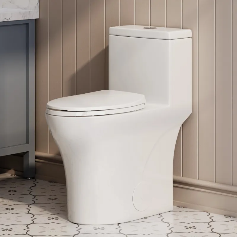 HOROW HR-T0357W 19-inch ADA chair height one-piece toilet with dual flush and skirted design