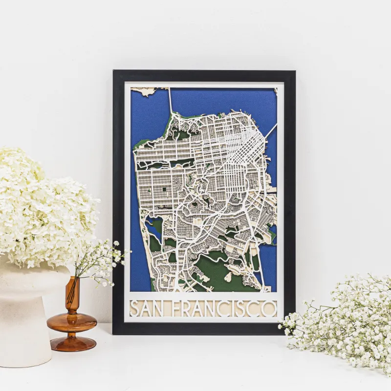 Enjoy The Wood 3D City Map San Francisco laser-cut wooden wall decor with layered streets