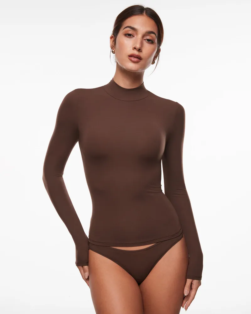 Essenther Global Inbarely Soft Mock Turtleneck Long Sleeve Top in ultra-soft stretchy fabric