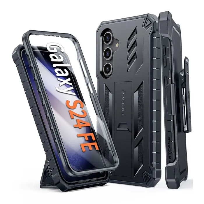 FNTCASE OFFICIAL rugged phone case with belt clip holster and kickstand for Samsung Galaxy S24 FE