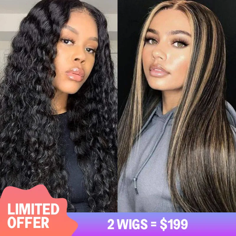 Megalook two-wig bundle, 5x6 HD lace balayage straight and 4x4 deep wave