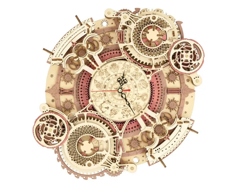 Varvikas 3D Wooden Mechanical Puzzle Kit, Zodiac Wall Clock (RK007e) wooden clock face with zodiac symbols