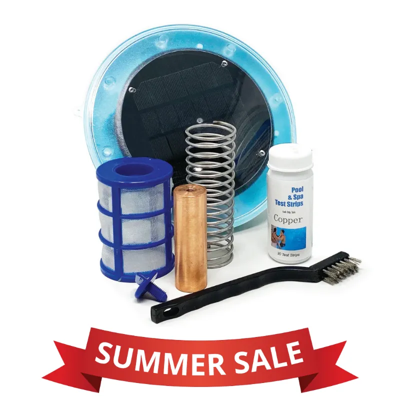 No More Green Technologies Original Solar Pool Ionizer floating in swimming pool water