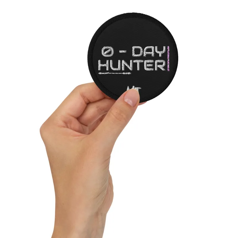 MyHackerTech 0 - Day Hunter V1 embroidered patch, round black design with attachment options