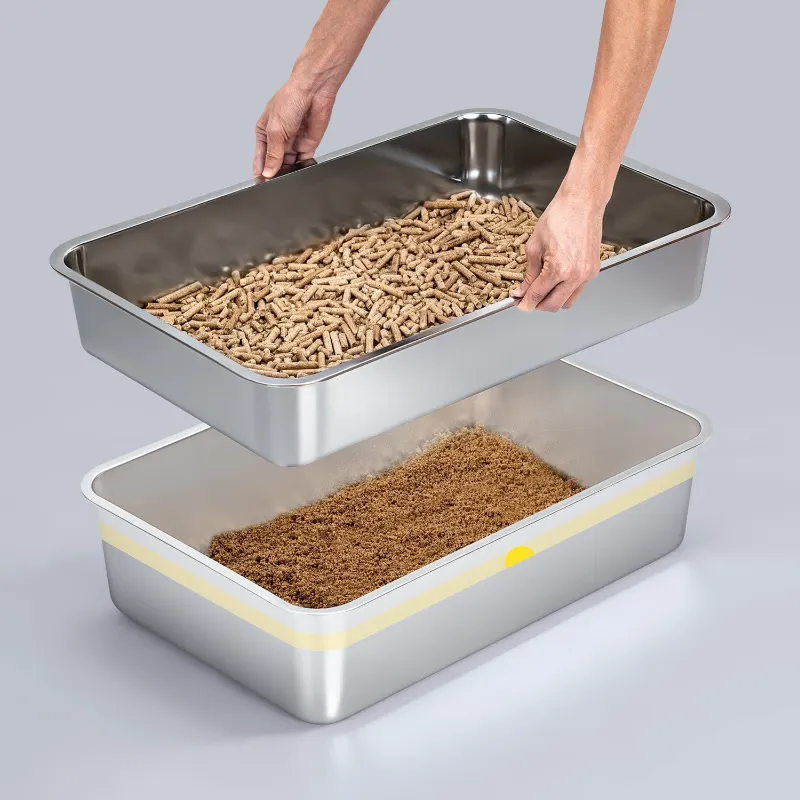 Furrbby XXL stainless steel sifting litter box with pine pellets and sifting system