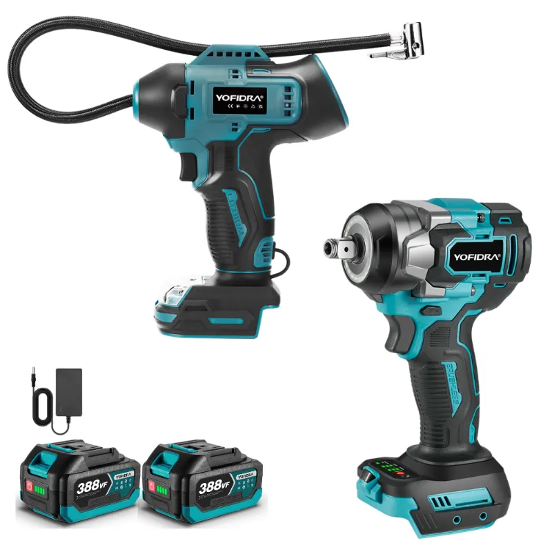 NewBeny Cordless Impact Wrench & Tyre Inflator Kit with batteries and charger