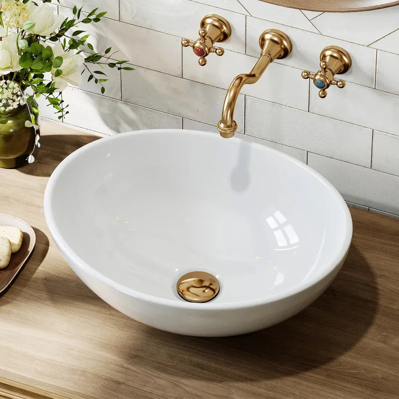 HOROW Above Counter Bathroom Sink with Oval Ceramic bowl on a vanity