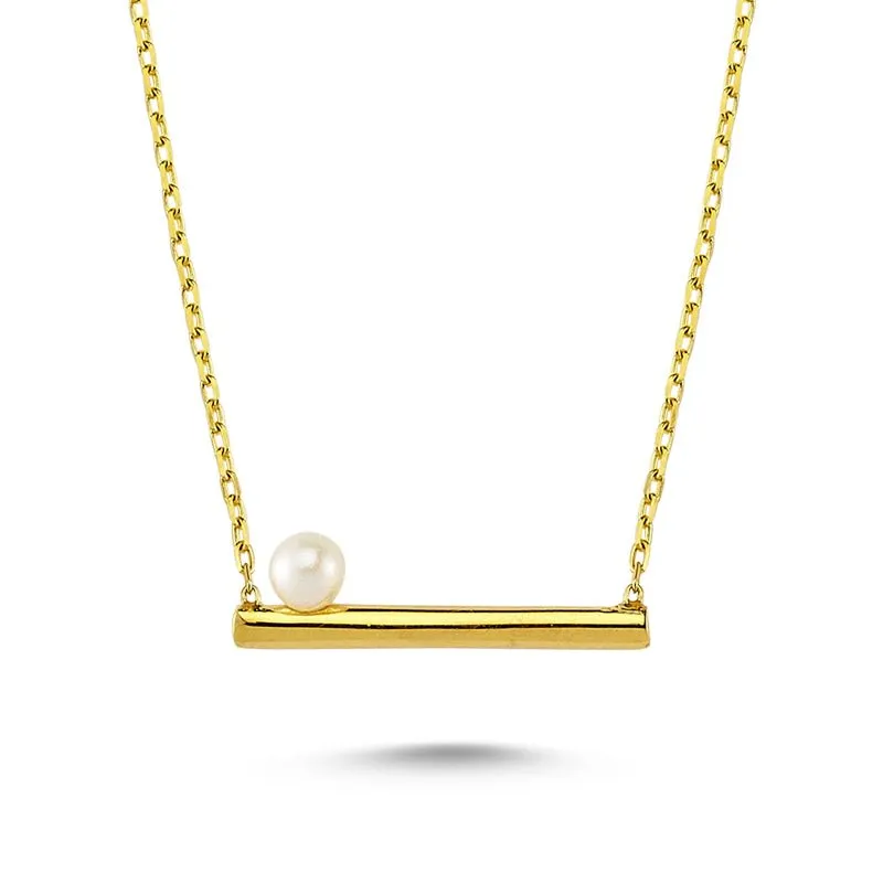 Amorium Jewelry Dainty Lyra Pearl Necklace in Silver, sterling silver pendant with freshwater pearl on thin chain