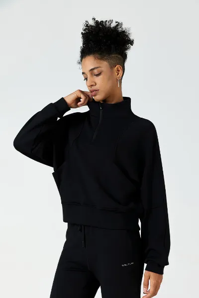 SALTUM Half-Zip Pullover in AeroChic fabric with drop-shoulder fit and high collar